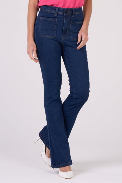 Calça Flare Jeans Azul Escuro Boule