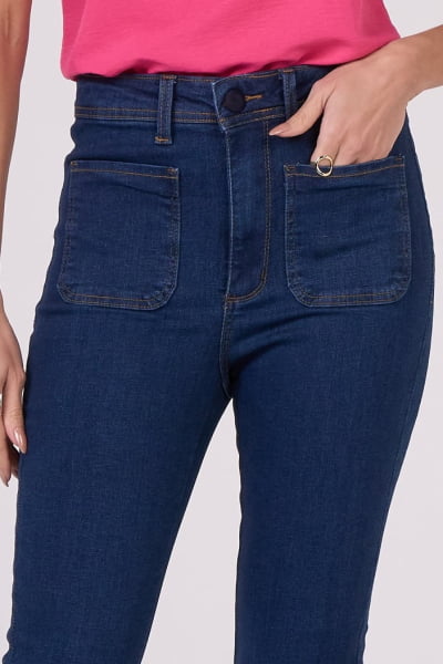 Calça Flare Jeans Azul Escuro Boule