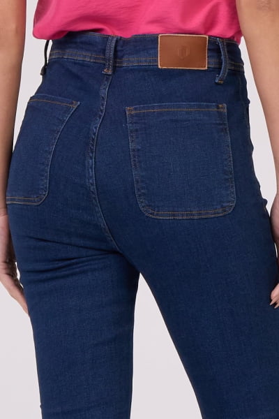 Calça Flare Jeans Azul Escuro Boule