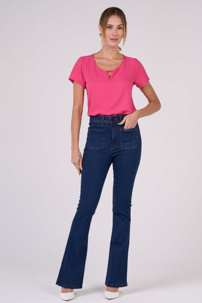 Calça Flare Jeans Azul Escuro Boule