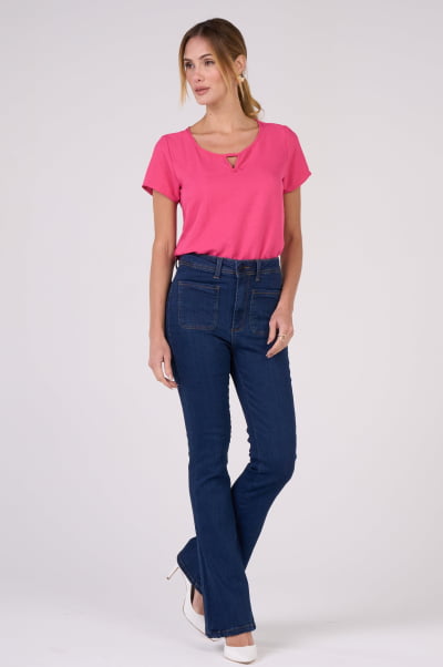 Calça Flare Jeans Azul Escuro Boule