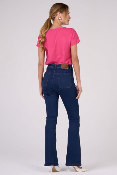 Calça Flare Jeans Azul Escuro Boule