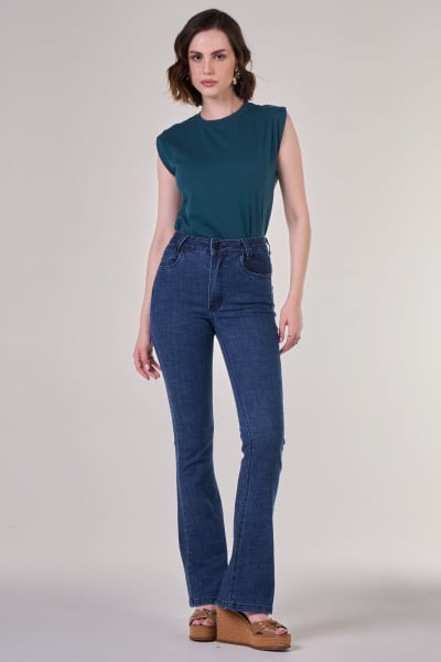 Calça Flare Jeans Azul Escuro F24040