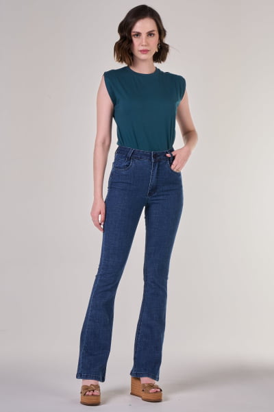 Calça Flare Jeans Azul Escuro F24040