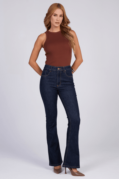 Calça Flare Jeans Azul Escuro F25012