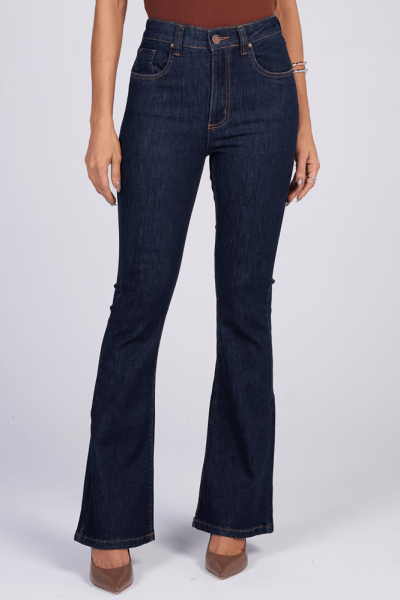 Calça Flare Jeans Azul Escuro F25012 Calça Flare Jeans Azul Escuro F25012