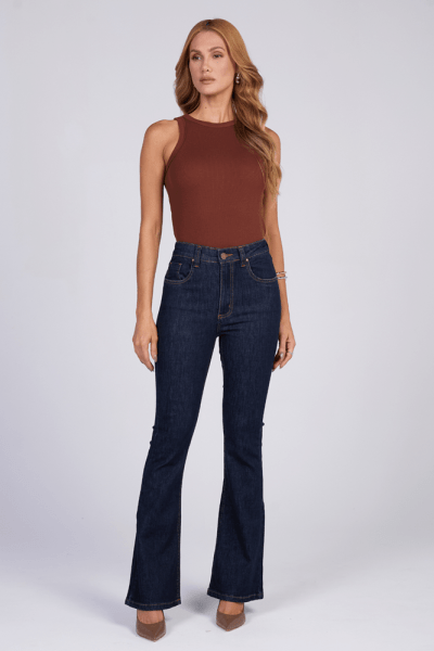 Calça Flare Jeans Azul Escuro F25012