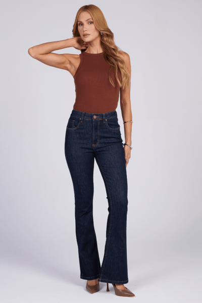 Calça Flare Jeans Azul Escuro F25012