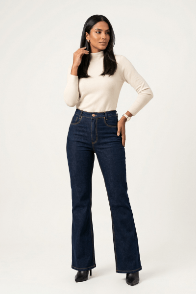 Calça Flare Jeans Azul Escuro F25012B