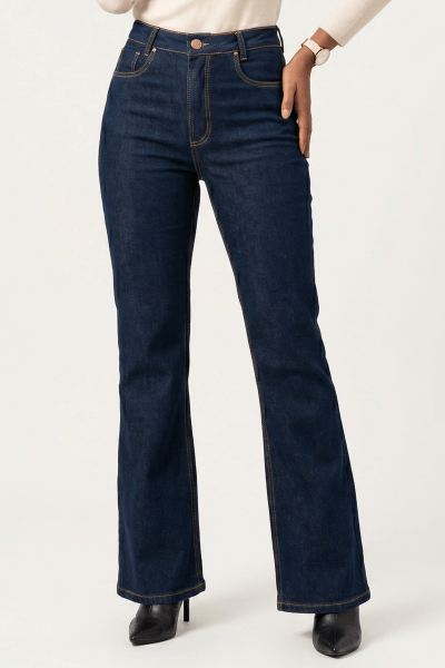 Calça Flare Jeans Azul Escuro F25012B Calça Flare Jeans Azul Escuro F25012B