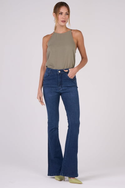 Calça Flare Jeans Azul Médio F24088