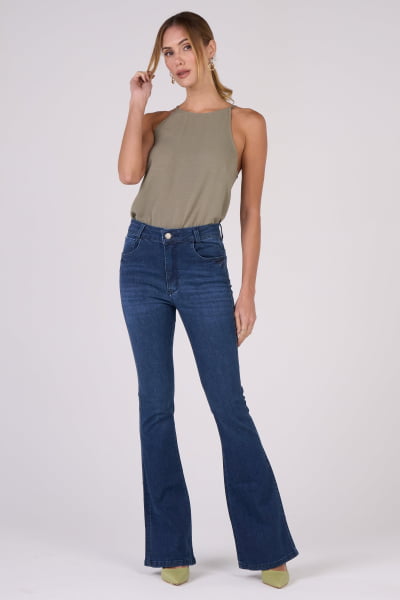 Calça Flare Jeans Azul Médio F24088