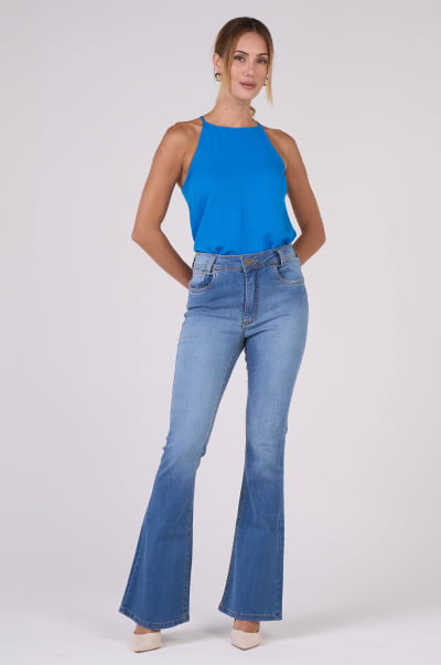 Calça Flare Jeans Azul Médio F24089