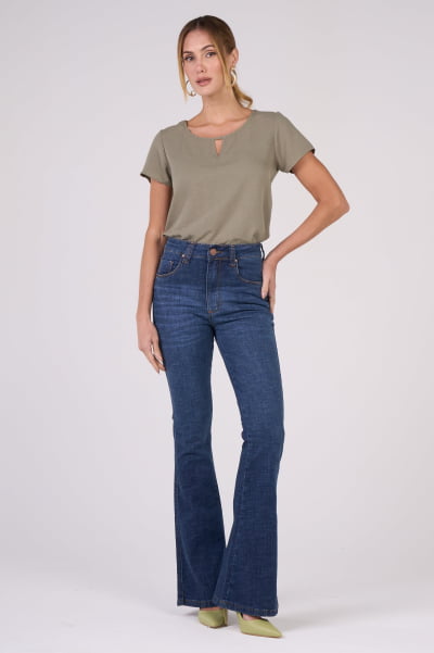 Calça Flare Jeans Azul Médio F24102