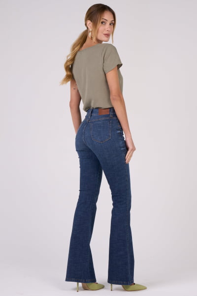 Calça Flare Jeans Azul Médio F24102