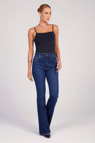 Calça Flare Jeans Azul Escuro F25026