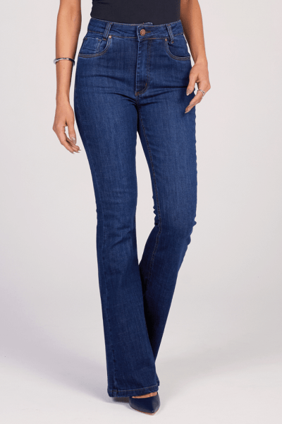 Calça Flare Jeans Azul Escuro F25026 Calça Flare Jeans Azul Escuro F25026