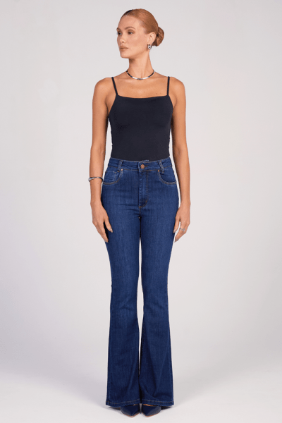 Calça Flare Jeans Azul Escuro F25026
