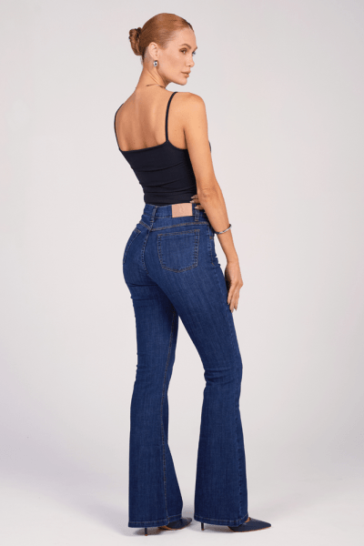 Calça Flare Jeans Azul Escuro F25026