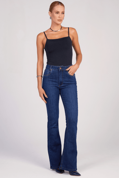 Calça Flare Jeans Azul Escuro F25026