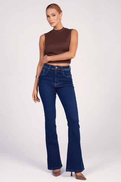 Calça Flare Jeans Azul Médio F25028 Calça Flare Jeans Azul Médio F25028