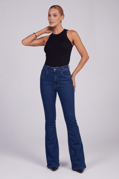 Calça Flare Jeans Azul Médio F25029