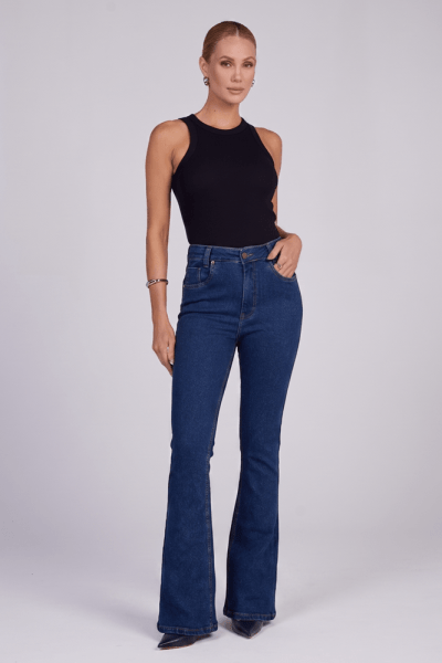 Calça Flare Jeans Azul Médio F25029
