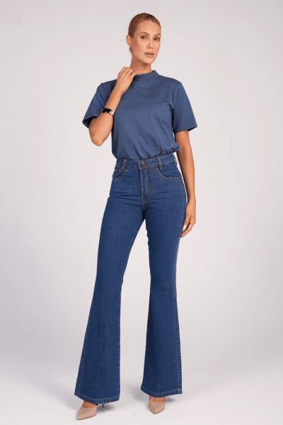 Calça Flare Jeans Azul Médio F25037 Calça Flare Jeans Azul Médio F25037