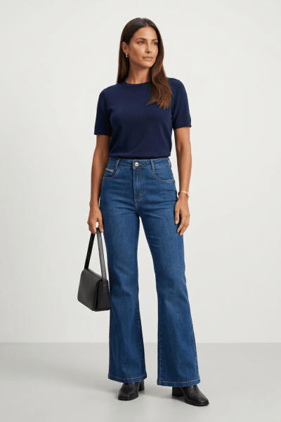 Calça Flare Jeans Azul Médio F26200