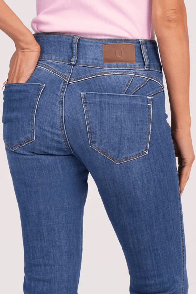 Calça Flare Jeans Cós Largo Azul Médio Levanta Bumbum Push Up F25041