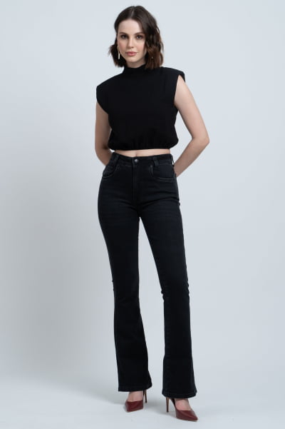 Calça Flare Jeans Black Estonada F24027