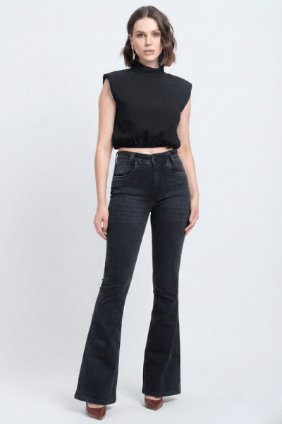 Calça Flare Jeans Black Estonada F24027