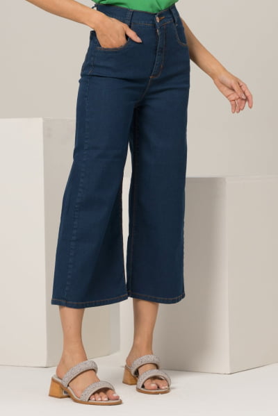 Calça Jeans Feminina Pantacourt Azul Escuro F2023141