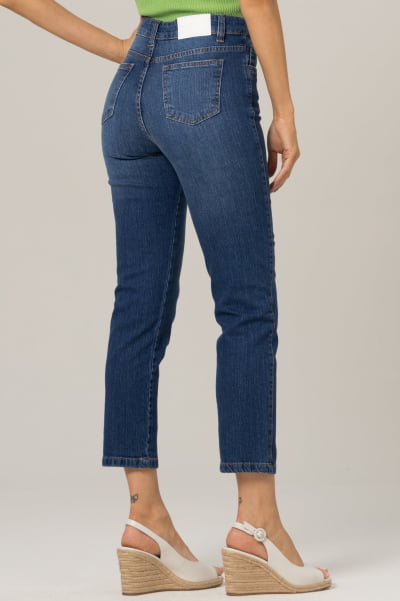 Calça Jeans Feminina Reta Cropped Azul Médio F2023149