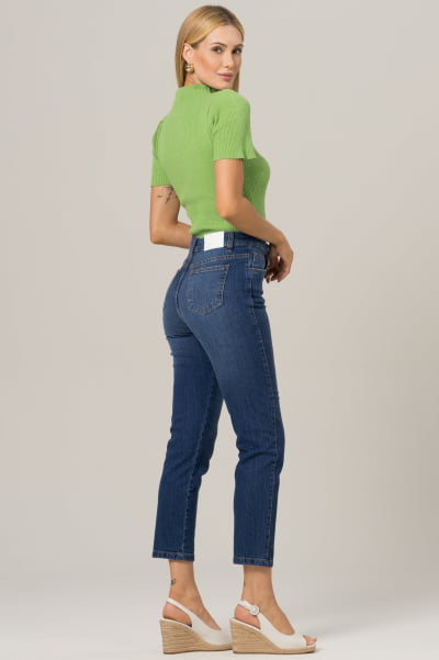 Calça Jeans Feminina Reta Cropped Azul Médio F2023149