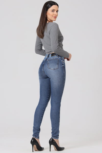 Calça Jeans Feminina Skinny Azul Médio F2849