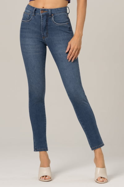 Calça Jeans Feminina Skinny Cigarrete Azul Médio F2023159