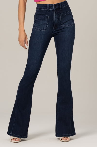 Calça Jeans Flare Bolso Frontal Azul Escuro F2023142