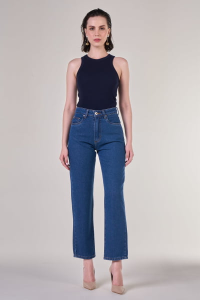 Calça Jeans Mom Azul Médio F24092