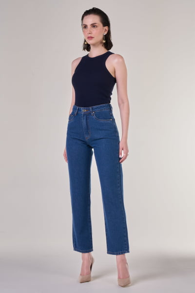 Calça Jeans Mom Azul Médio F24092