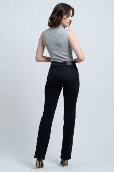 Calça Jeans Reta Black Estonada F24026