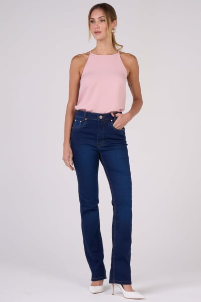 Calça Jeans Reta Feminina Azul Escuro F2919