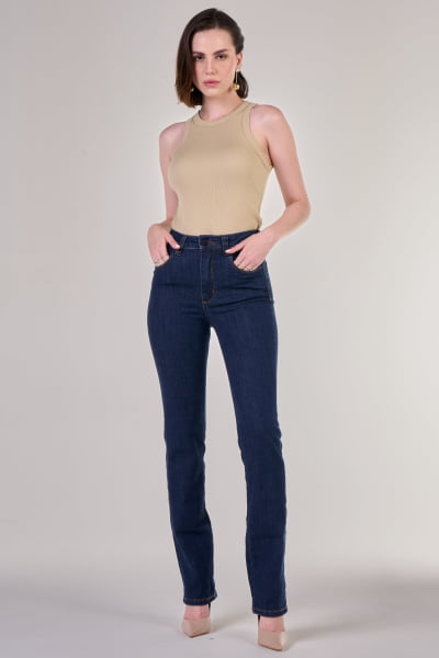 Calça Jeans Reta Feminina Escura F24057