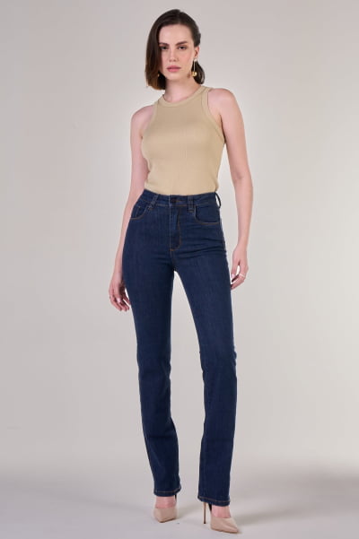 Calça Jeans Reta Feminina Escura F24057