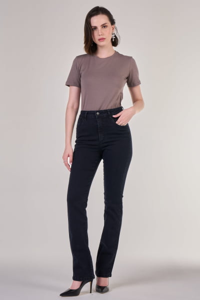 Calça Jeans Reta Feminina Preto Estonado F24064