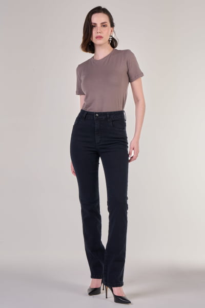 Calça Jeans Reta Feminina Preto Estonado F24064