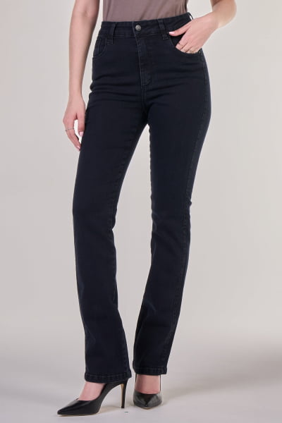 Calça Jeans Reta Feminina Preto Estonado F24064