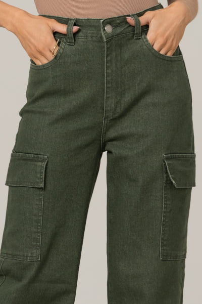 Calça Jeans Wide Leg Cargo Oliva F2023143