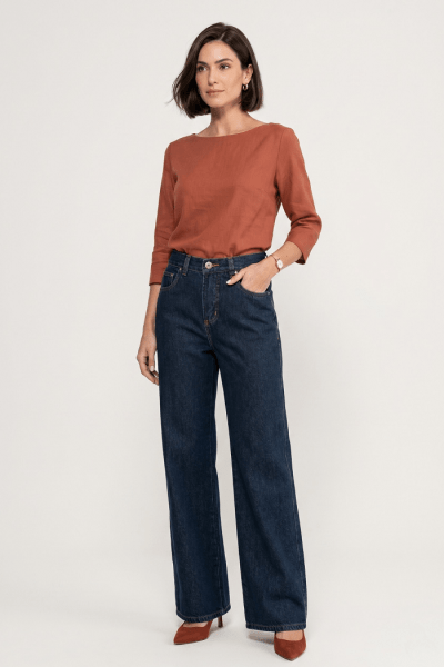 Calça Wide Leg Jeans Azul Escuro Intenso F2912