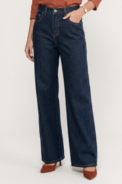 Calça Wide Leg Jeans Azul Escuro Intenso F2912 Calça Wide Leg Jeans Azul Escuro Intenso F2912